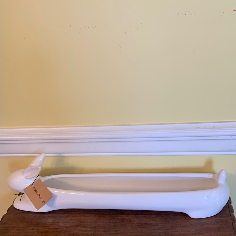 Creative Co-Op White Ceramic Bunny Cracker Dish New